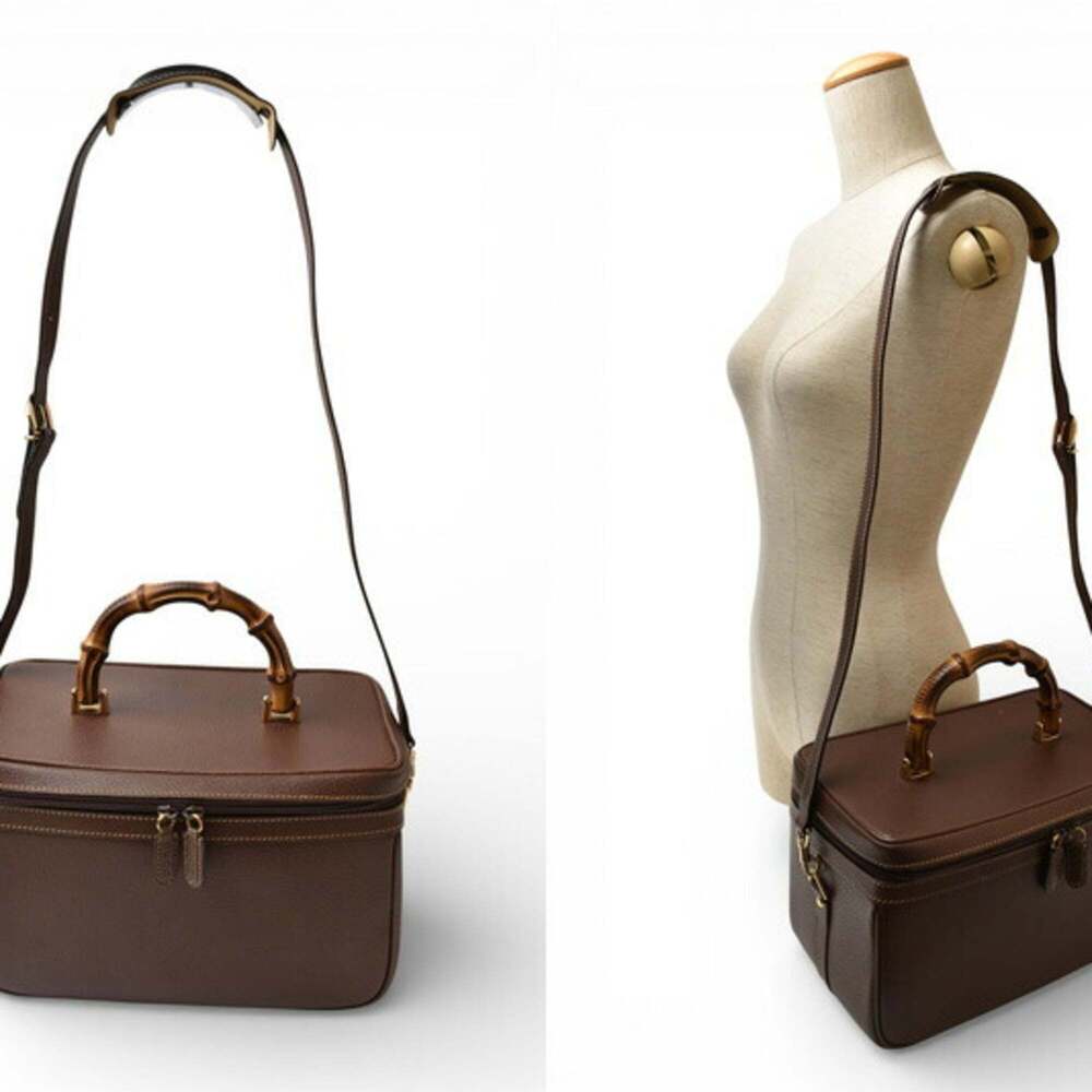 GUCCI Brown Leather Bamboo Vanity Bag - Picture 3 of 16